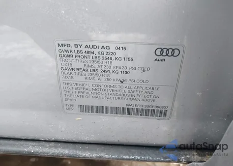 2016 Audi Q3 2.0T Premium Plus z USA, uszkodzony, nr VIN WA1EFCFS0GR000837